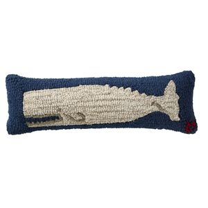 Wool Hooked Throw Pillow, White Whale